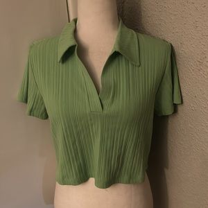 Topshop Bright Green Ribbed Texture  V- Neck Crop Top 12 NEW Casual Normcore